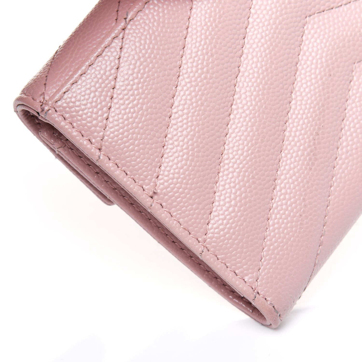 Saint Laurent Grain De Poudre Matelasse Chevron Small Monogram Envelope Wallet Pale Pink 12 of 13
