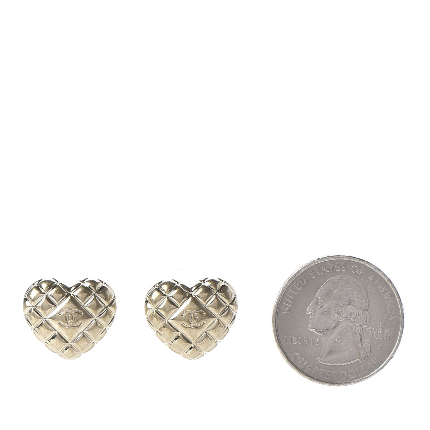 Quilted CC Heart Earrings Gold