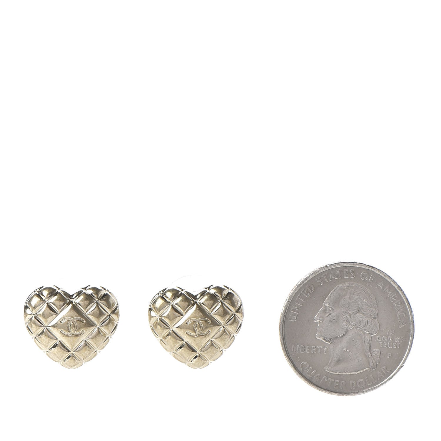 Chanel Quilted CC Heart Earrings Gold 2 of 5