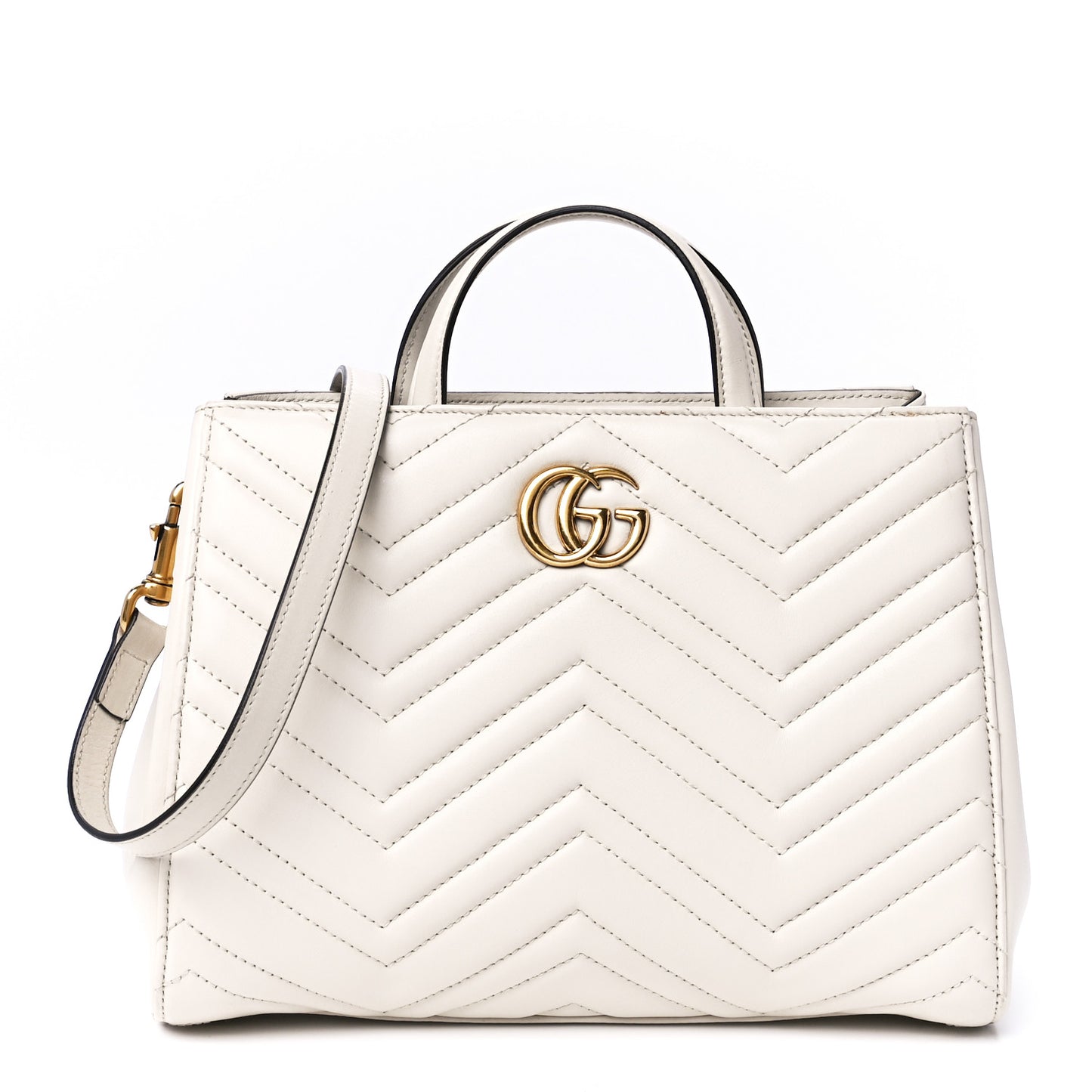 Calfskin Matelasse Small GG Marmont Tote White