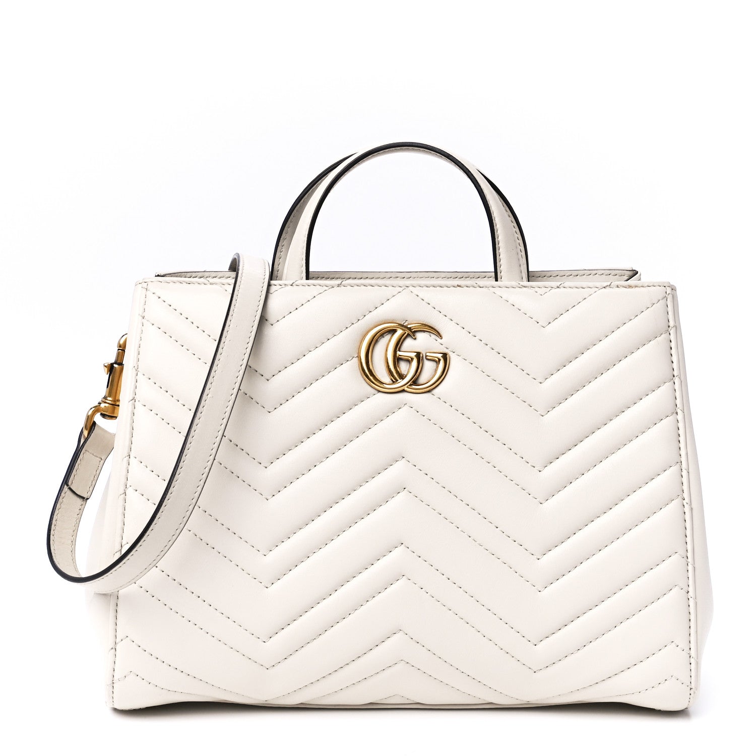 Gucci Calfskin Matelasse Small GG Marmont Tote White 1 of 12