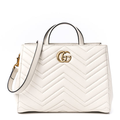 Gucci Calfskin Matelasse Small GG Marmont Tote White 1 of 12