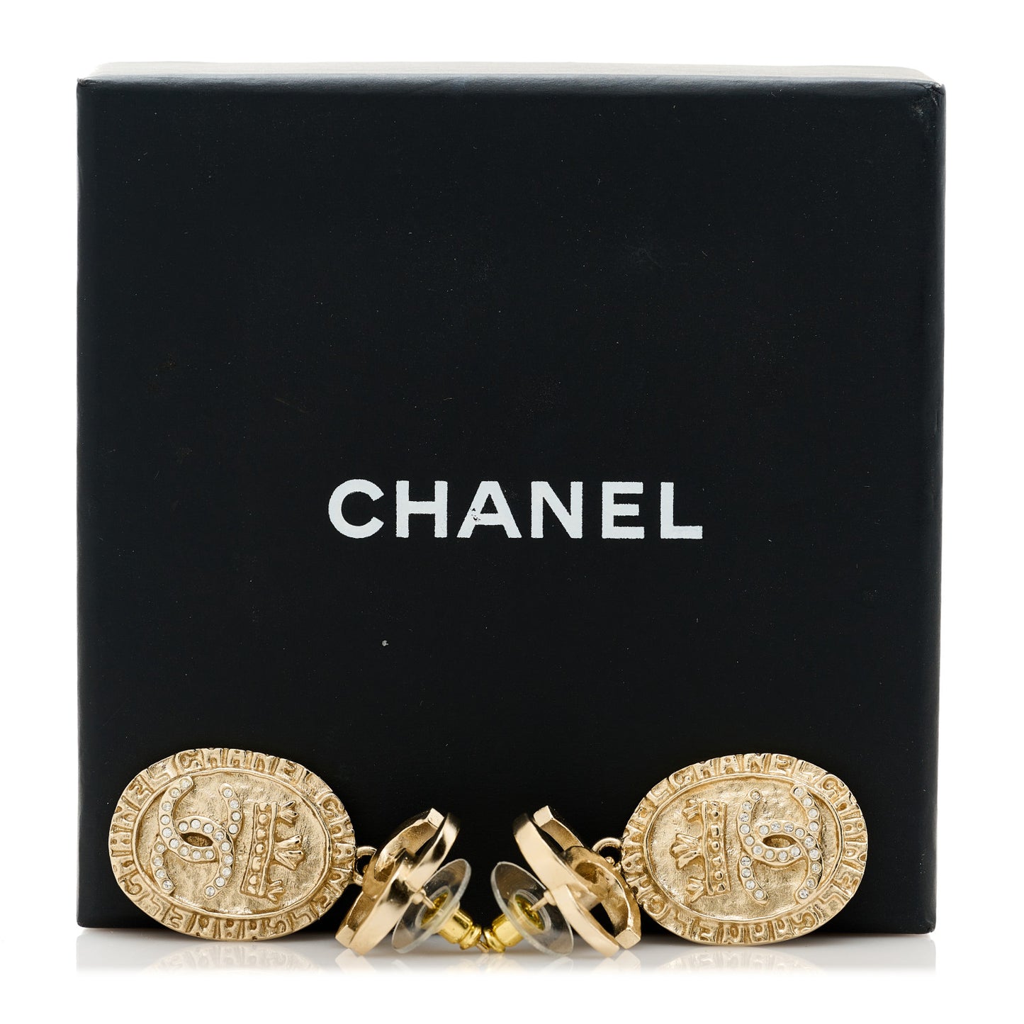 Crystal Crown CC Drop Earrings Gold