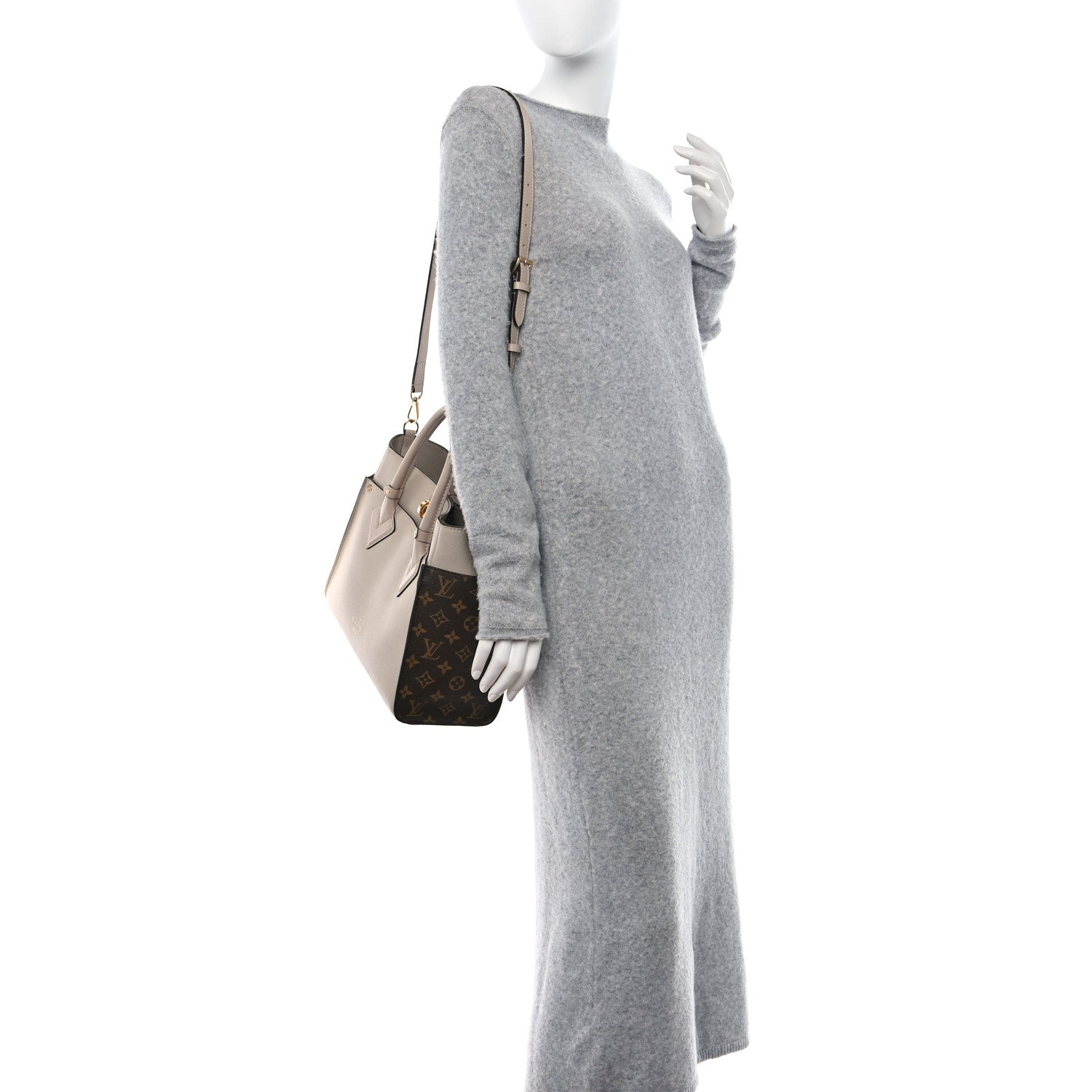 Louis Vuitton Calfskin Monogram On My Side MM Greige 3 of 9