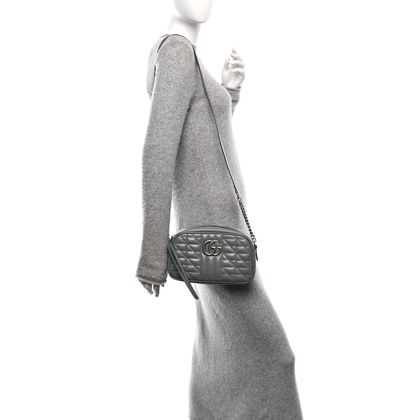 Calfskin Matelasse Aria Small GG Marmont Chain Shoulder Bag Deep Grey
