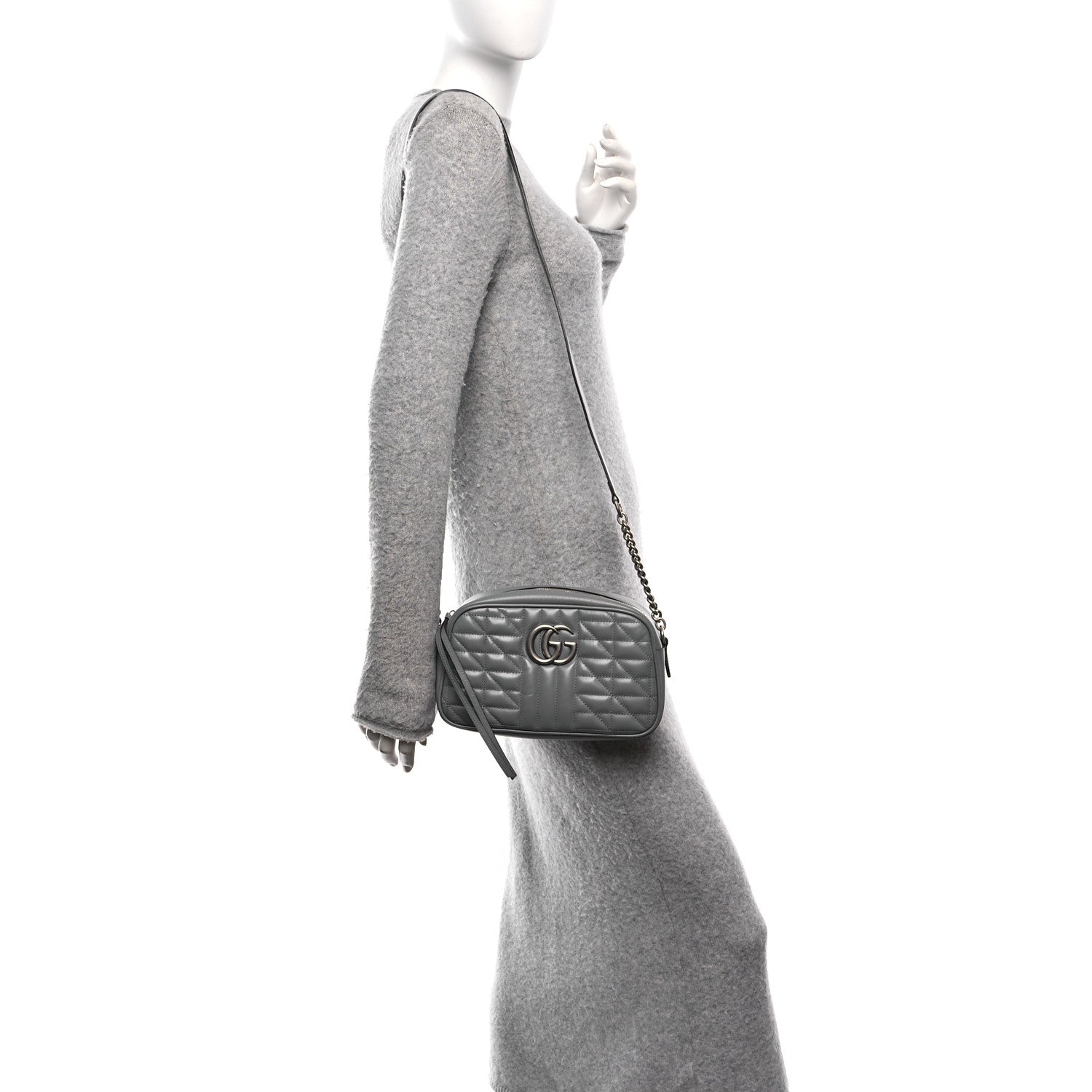 Gucci Calfskin Matelasse Aria Small GG Marmont Chain Shoulder Bag Deep Grey 2 of 11