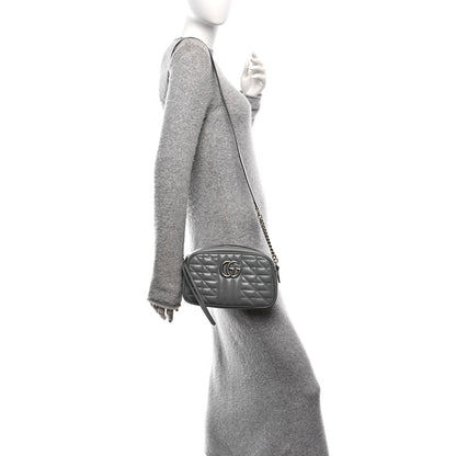 Gucci Calfskin Matelasse Aria Small GG Marmont Chain Shoulder Bag Deep Grey 2 of 11