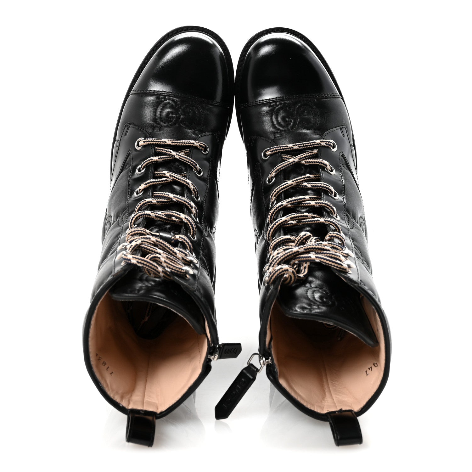 Gucci Cordovan Lux Nappa GG Matelasse Lace Up 60mm Combat Boots 35.5 Black 2 of 10
