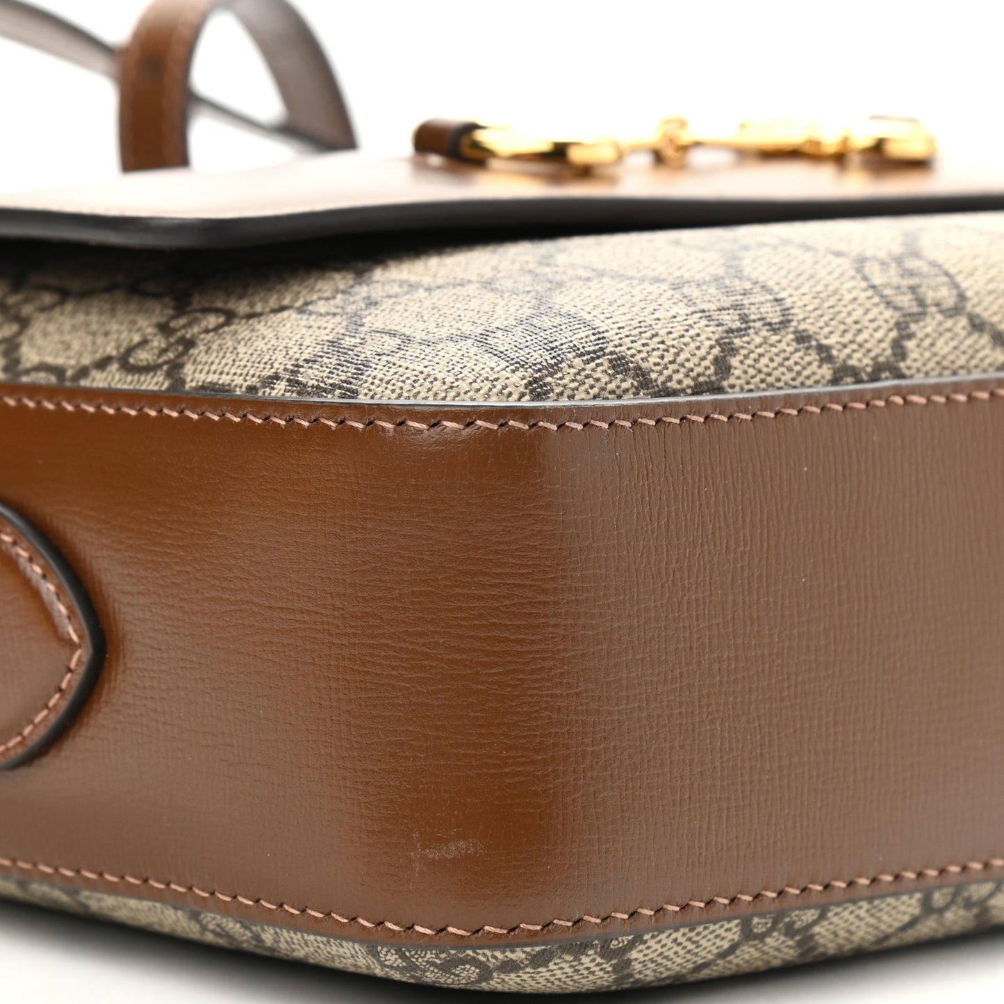 GG Supreme Monogram Small Horsebit 1955 Shoulder Bag Beige Brown Sugar