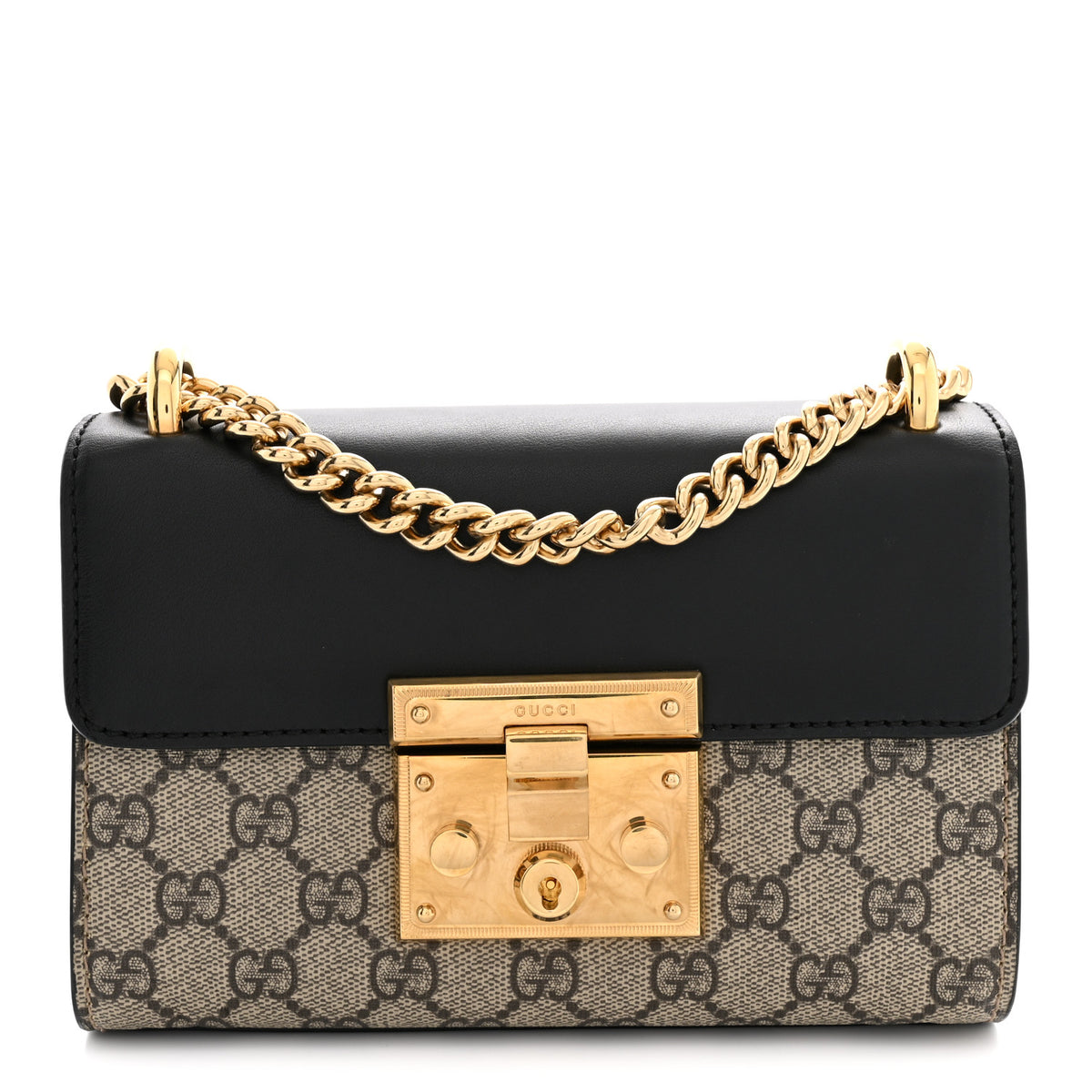Gucci GG Supreme Monogram Calfskin Small Padlock Shoulder Bag Beige Black Cuir 1 of 14