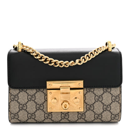 Gucci GG Supreme Monogram Calfskin Small Padlock Shoulder Bag Beige Black Cuir 1 of 14