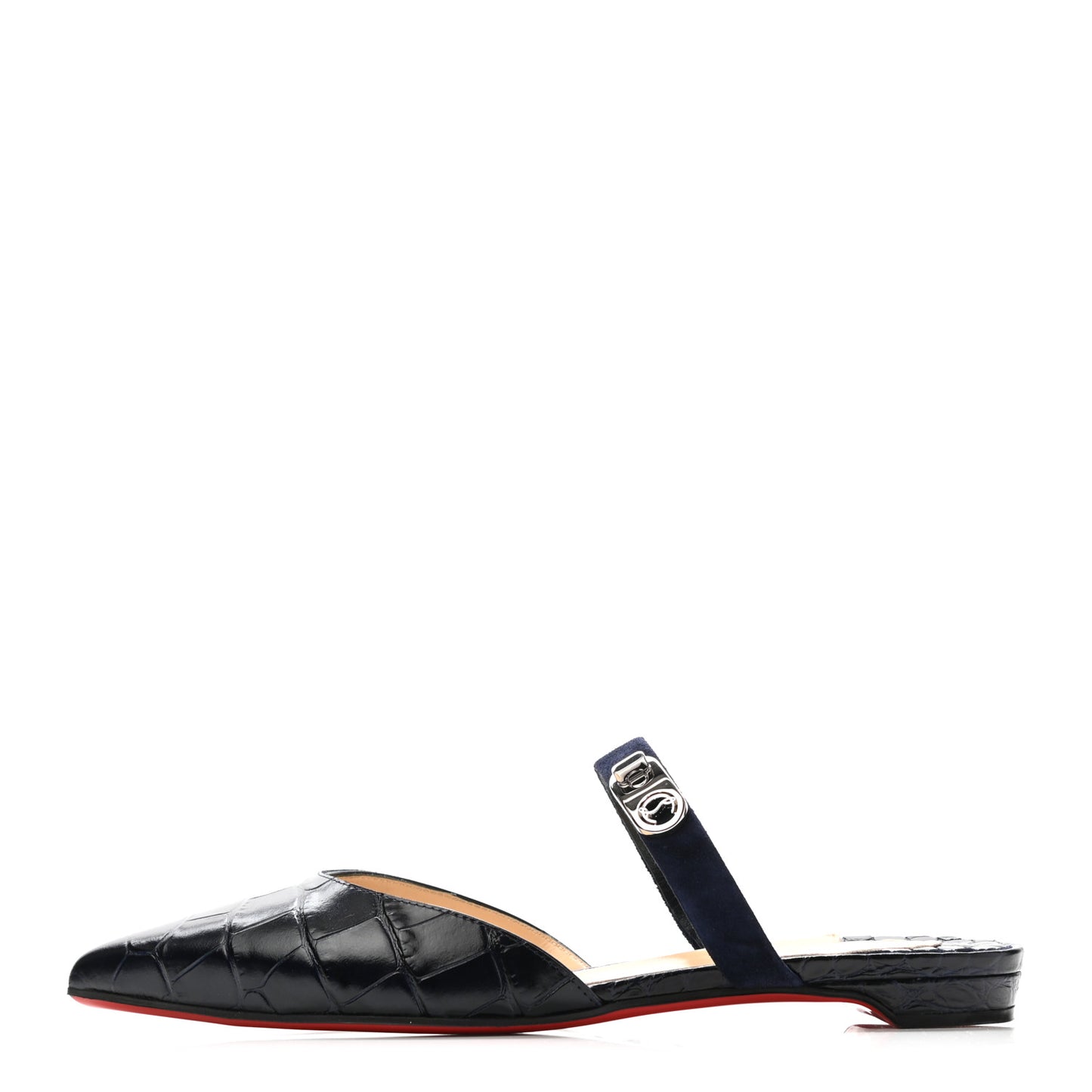 Calfskin Crocodile Embossed Choc Lock Flats 36.5 Black