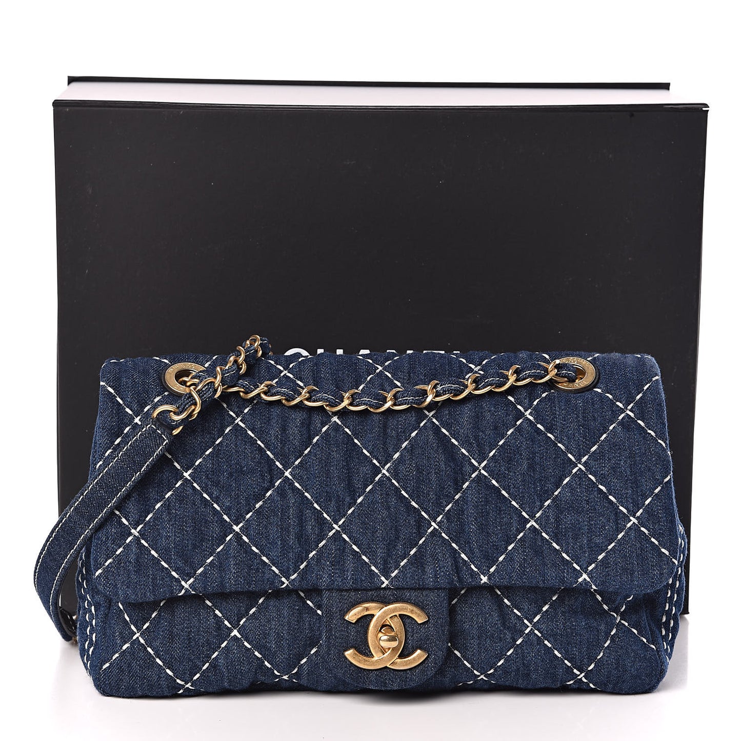 Denim Quilted Medium Denim Trip Single Flap Blue
