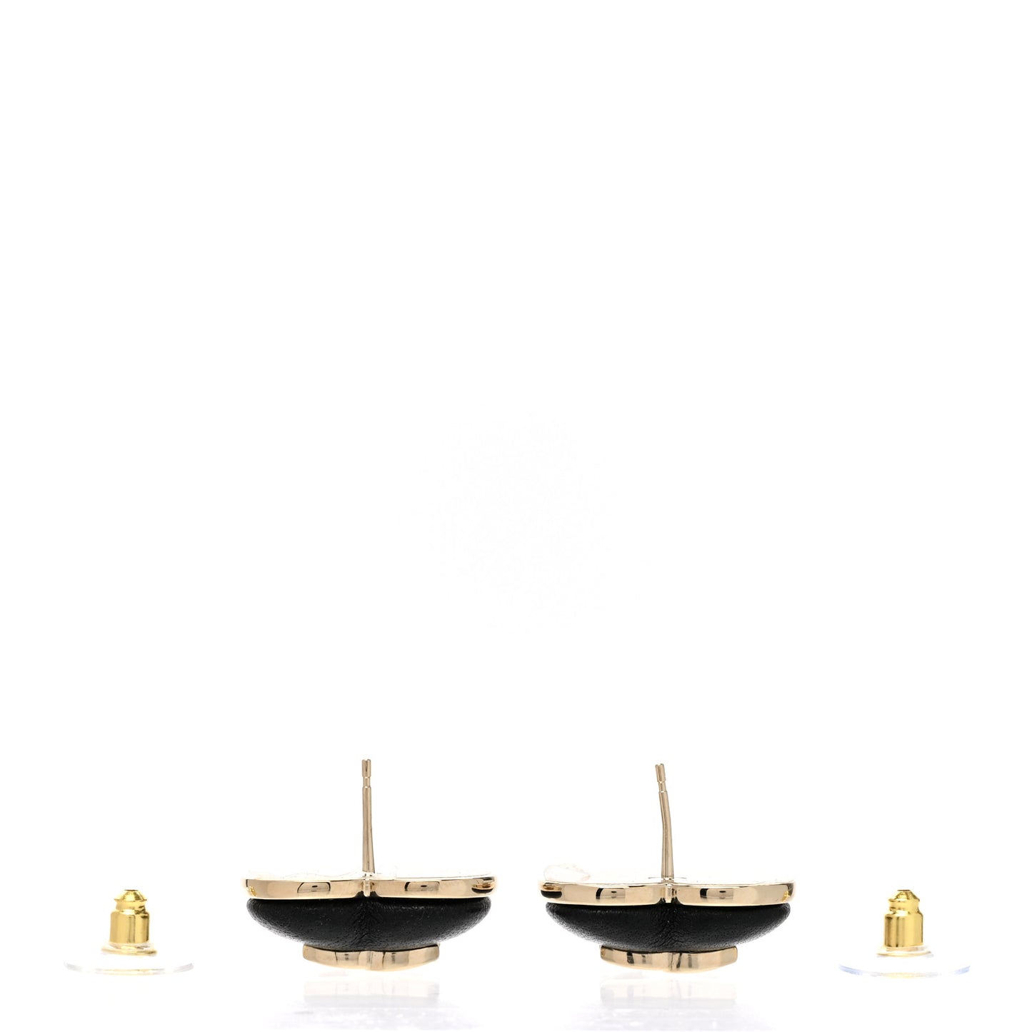 Lambskin CC Heart Earrings Black Gold