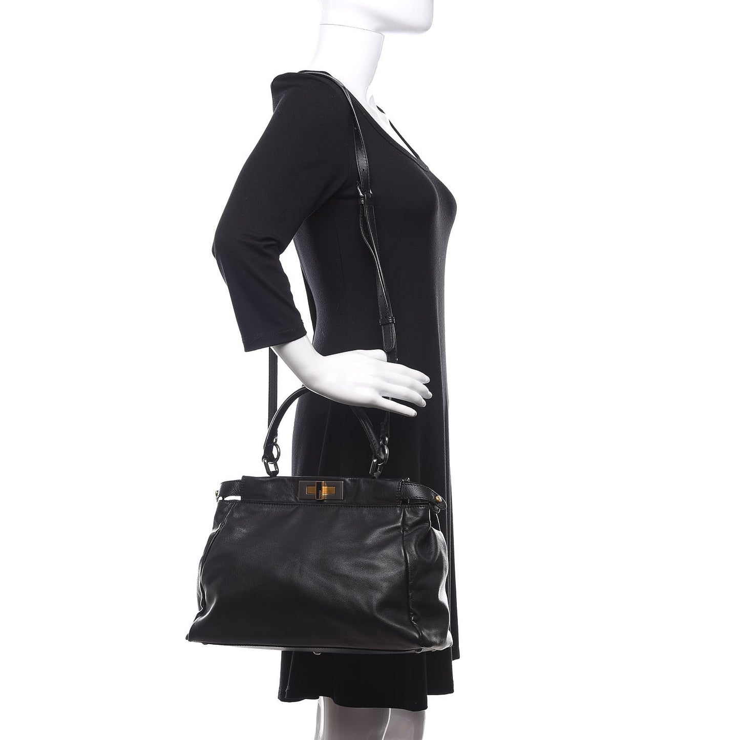 Vitello Suede Medium Peekaboo Iconic Satchel Black