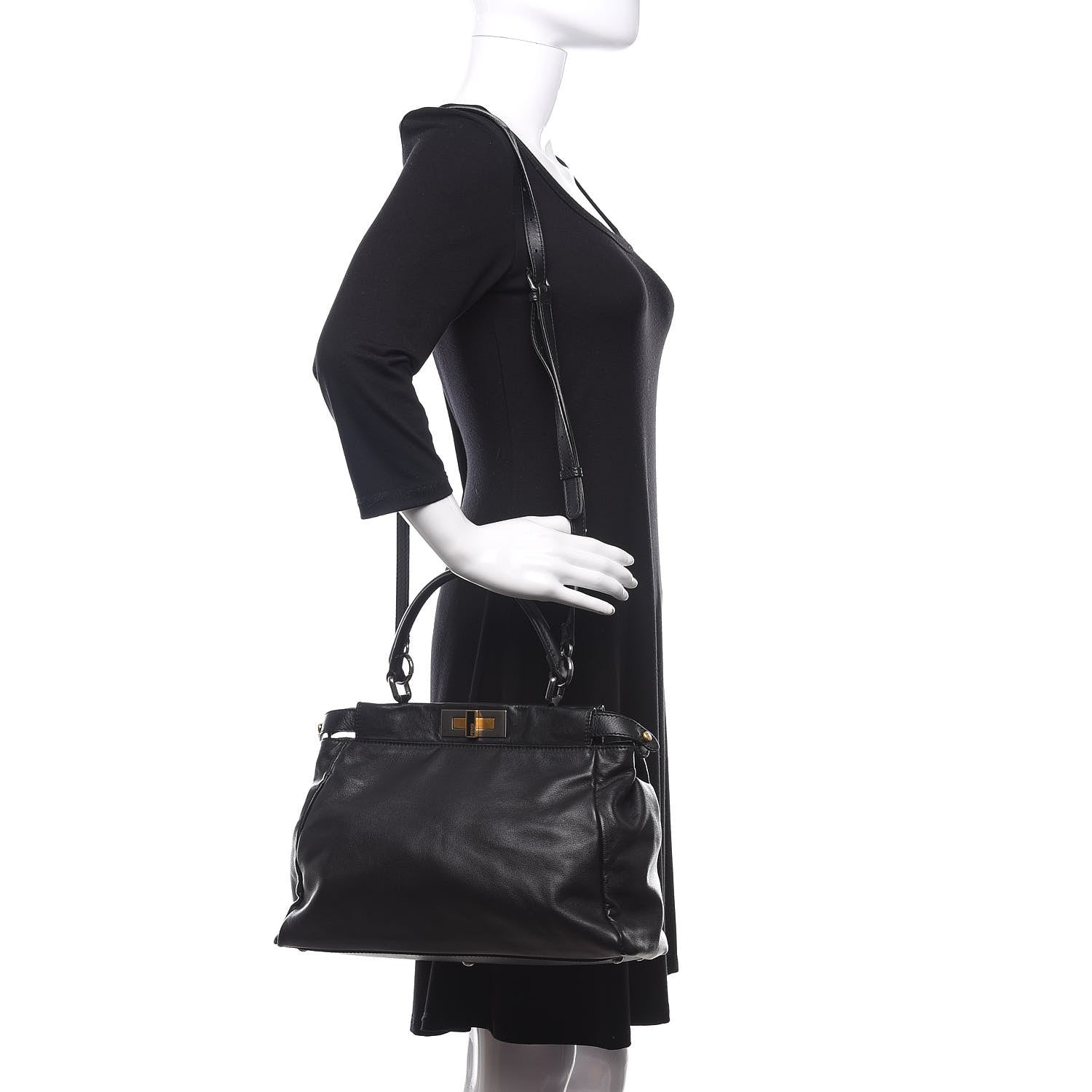 Fendi Vitello Suede Medium Peekaboo Iconic Satchel Black 2 of 11
