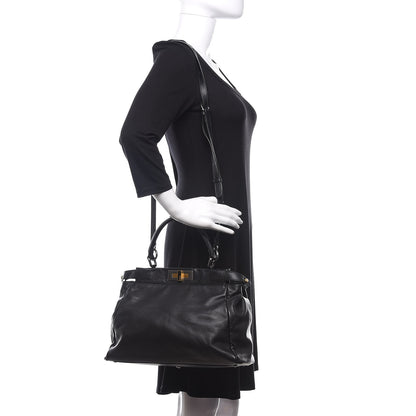 Fendi Vitello Suede Medium Peekaboo Iconic Satchel Black 2 of 11
