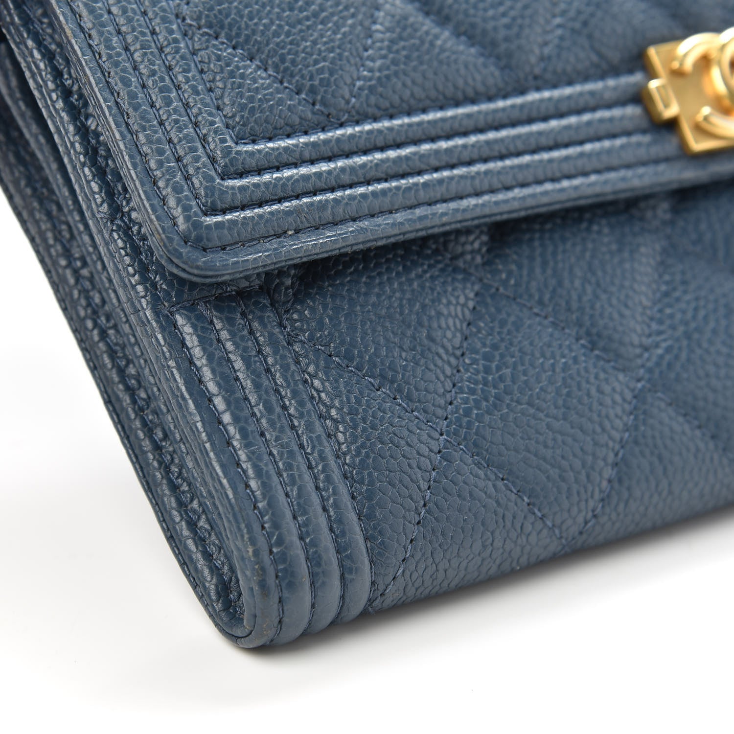 Chanel Caviar Quilted Boy Flap Wallet Blue 10 of 11