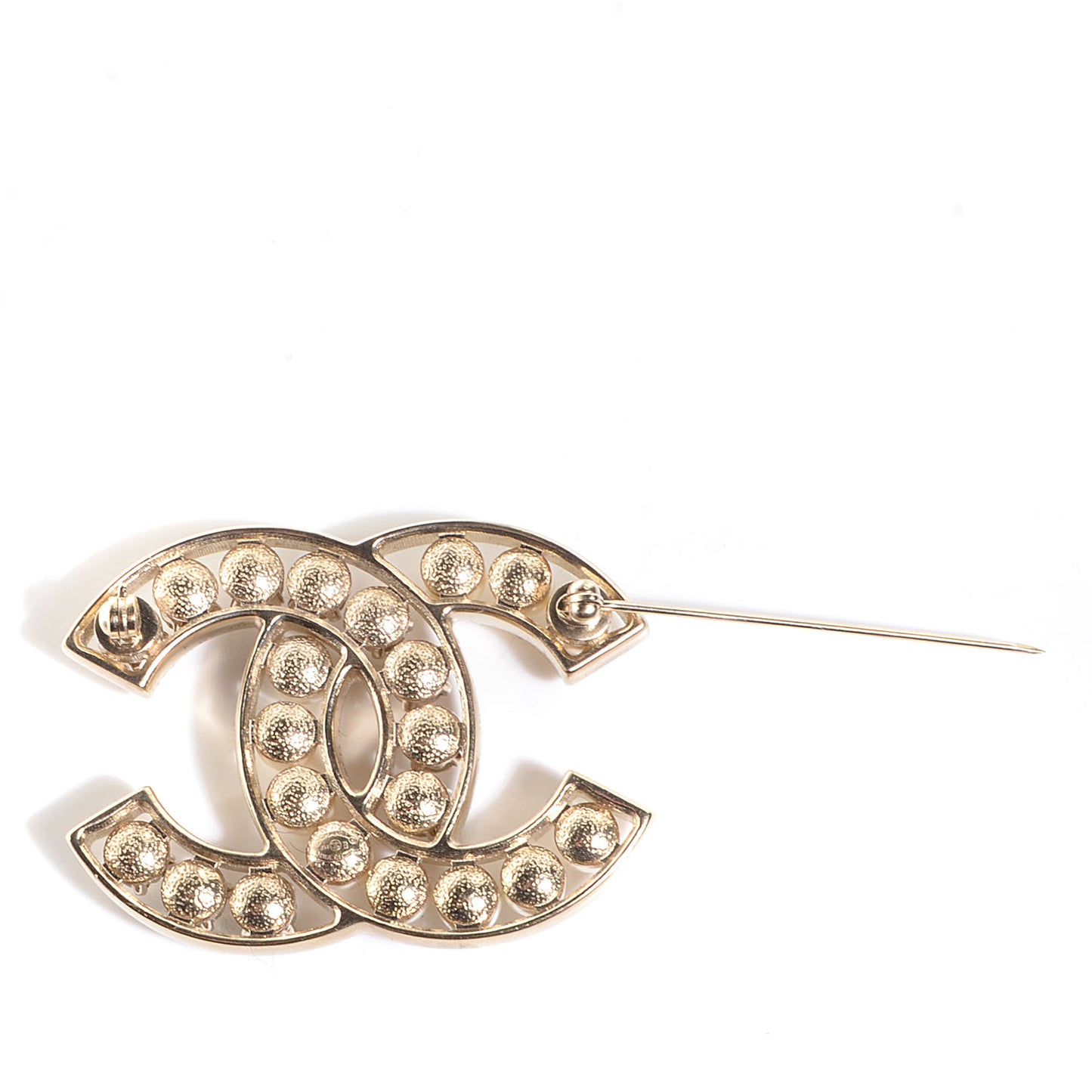 Pearl Crystal CC Brooch Gold