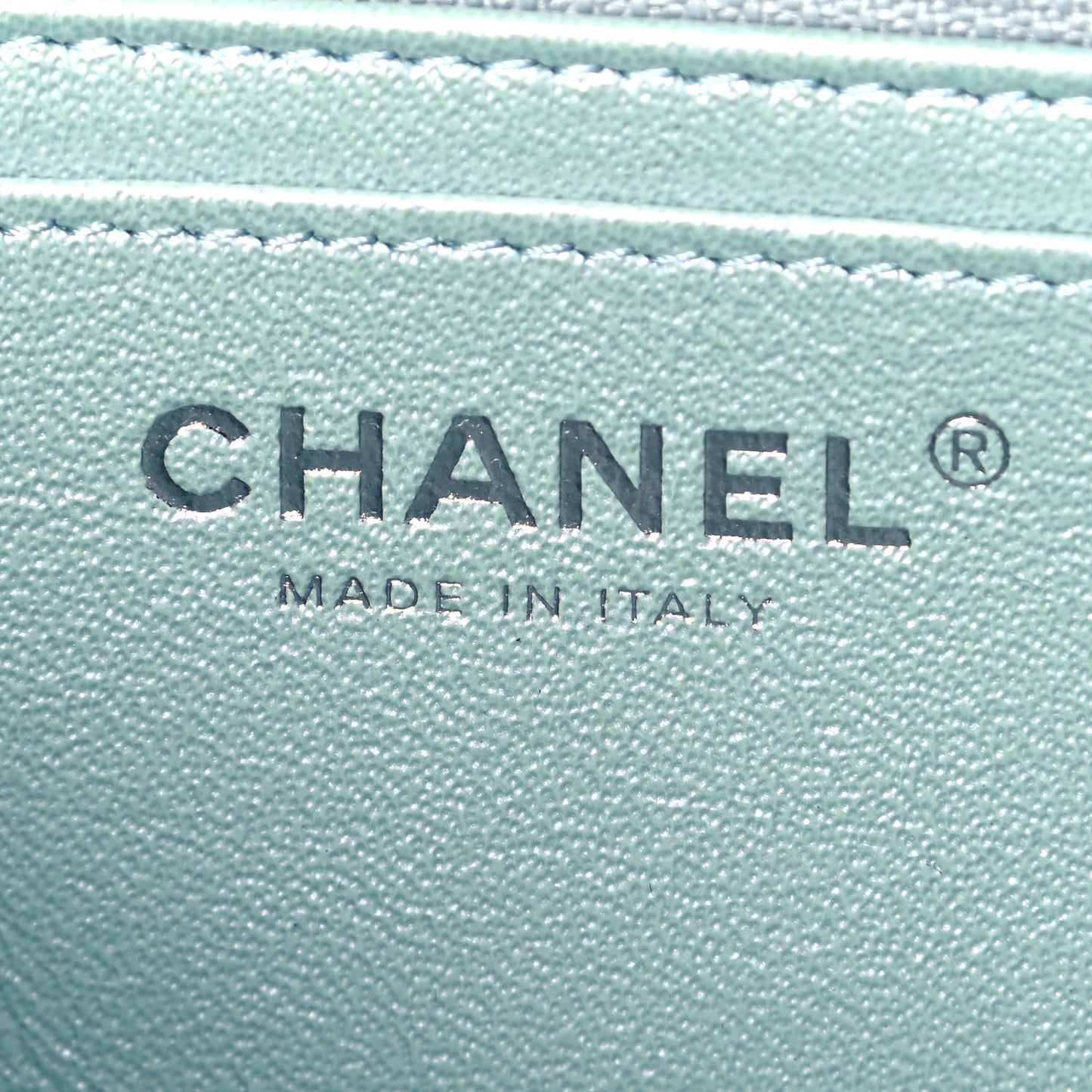 Iridescent Calfskin Quilted Mini Rectangular Flap Light Blue
