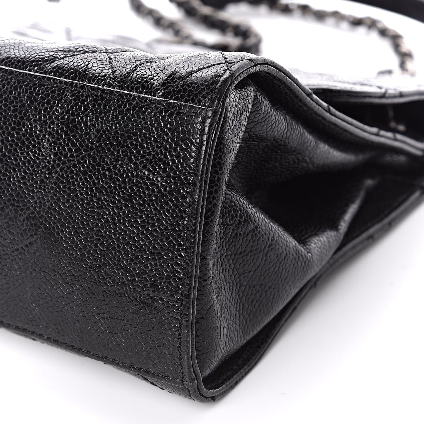 Crumpled Grained Calfskin Jumbo CC Crave Flap Black