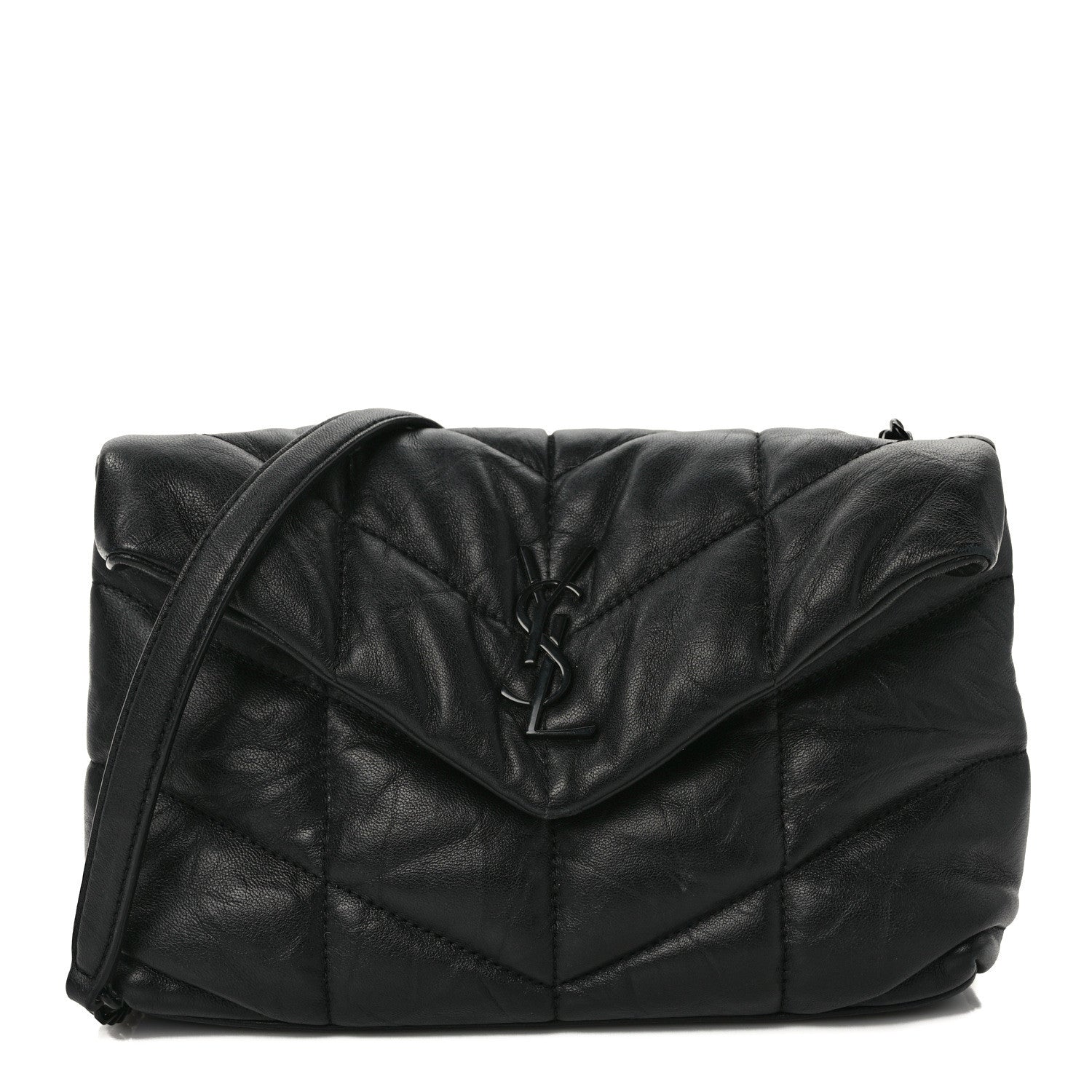 Saint Laurent Calfskin Quilted Toy Loulou Puffer Monogram Monochrome Chain Satchel Black 1 of 13