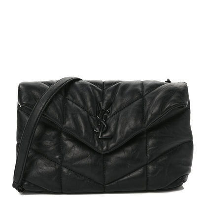 Saint Laurent Calfskin Quilted Toy Loulou Puffer Monogram Monochrome Chain Satchel Black 1 of 13