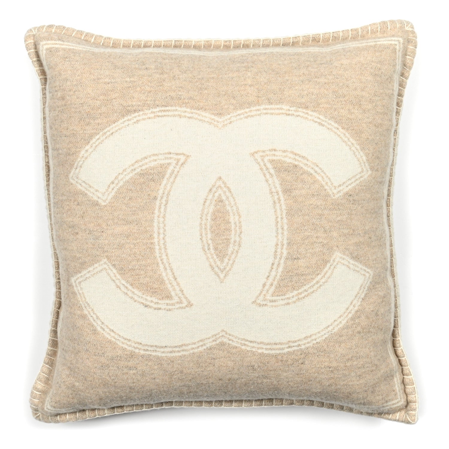 Chanel Merino Wool Cashmere CC Pillow Beige Off White 1 of 3