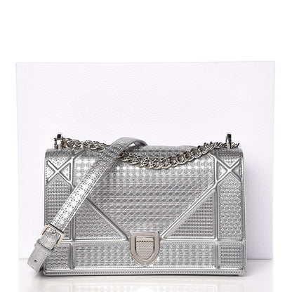 Christian Dior Metallic Patent Micro-Cannage Medium Diorama Flap Bag Silver 10 of 10