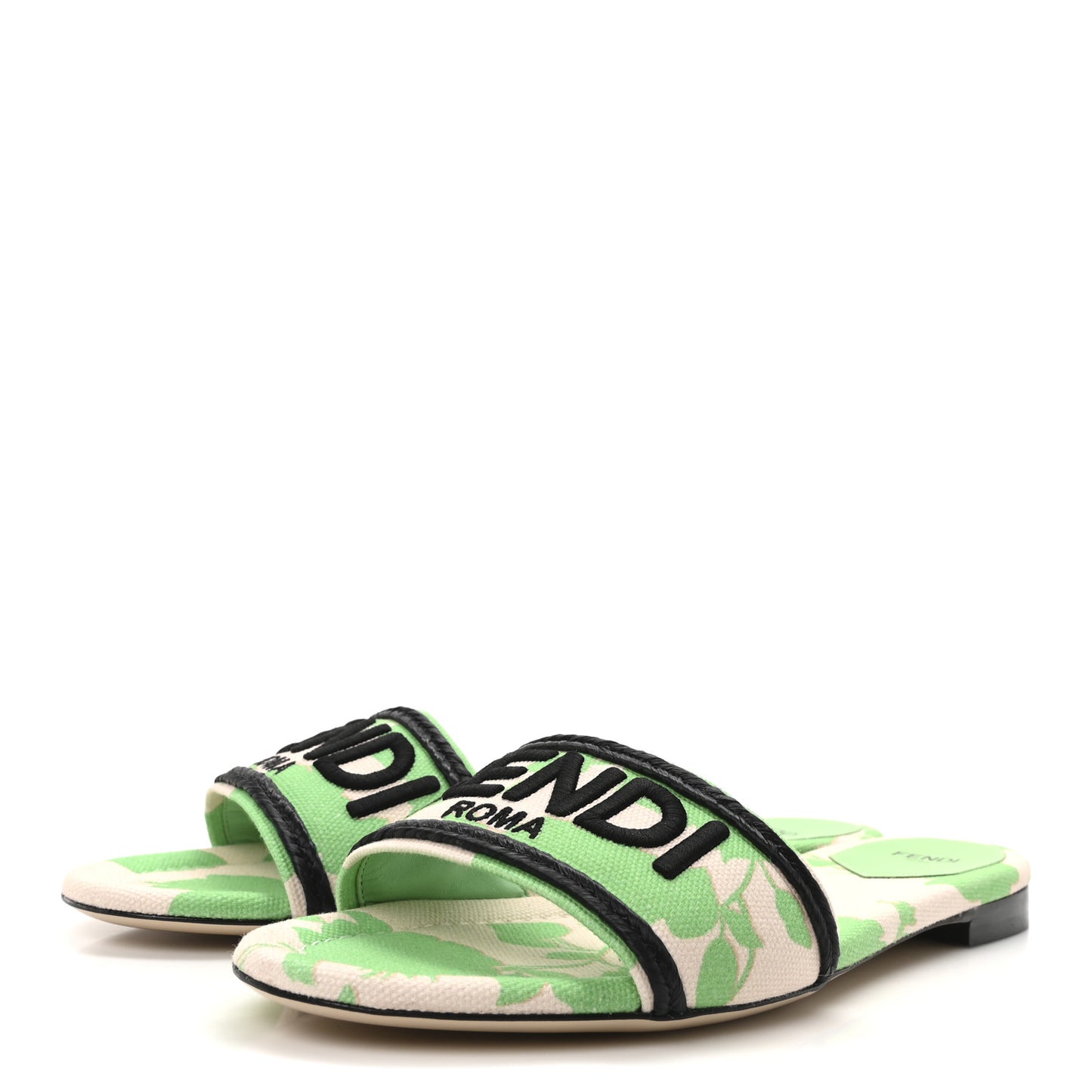 Canvas Rose Logo Embroidered Flat Slide Sandals 41 Bouquet Black