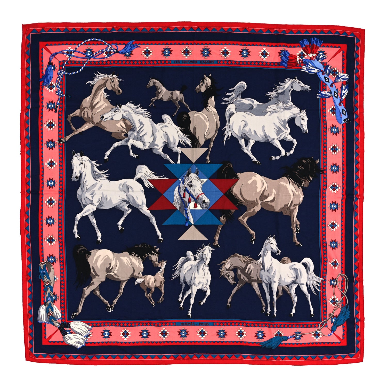Hermes Cashmere Silk Les Chevaux Qataris Shawl 140 1 of 3