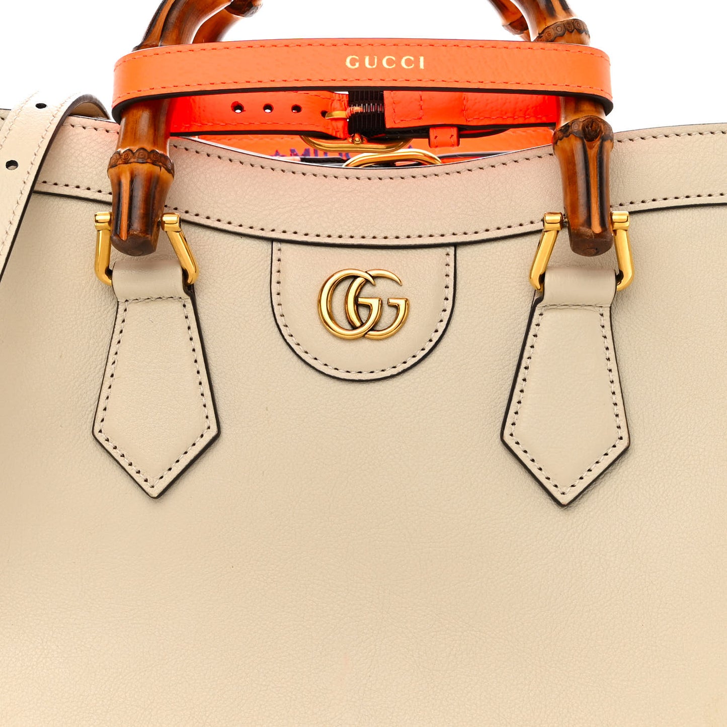 Wonka Grain Calfskin Small Diana Tote Bag Mystic White Orange Fluo