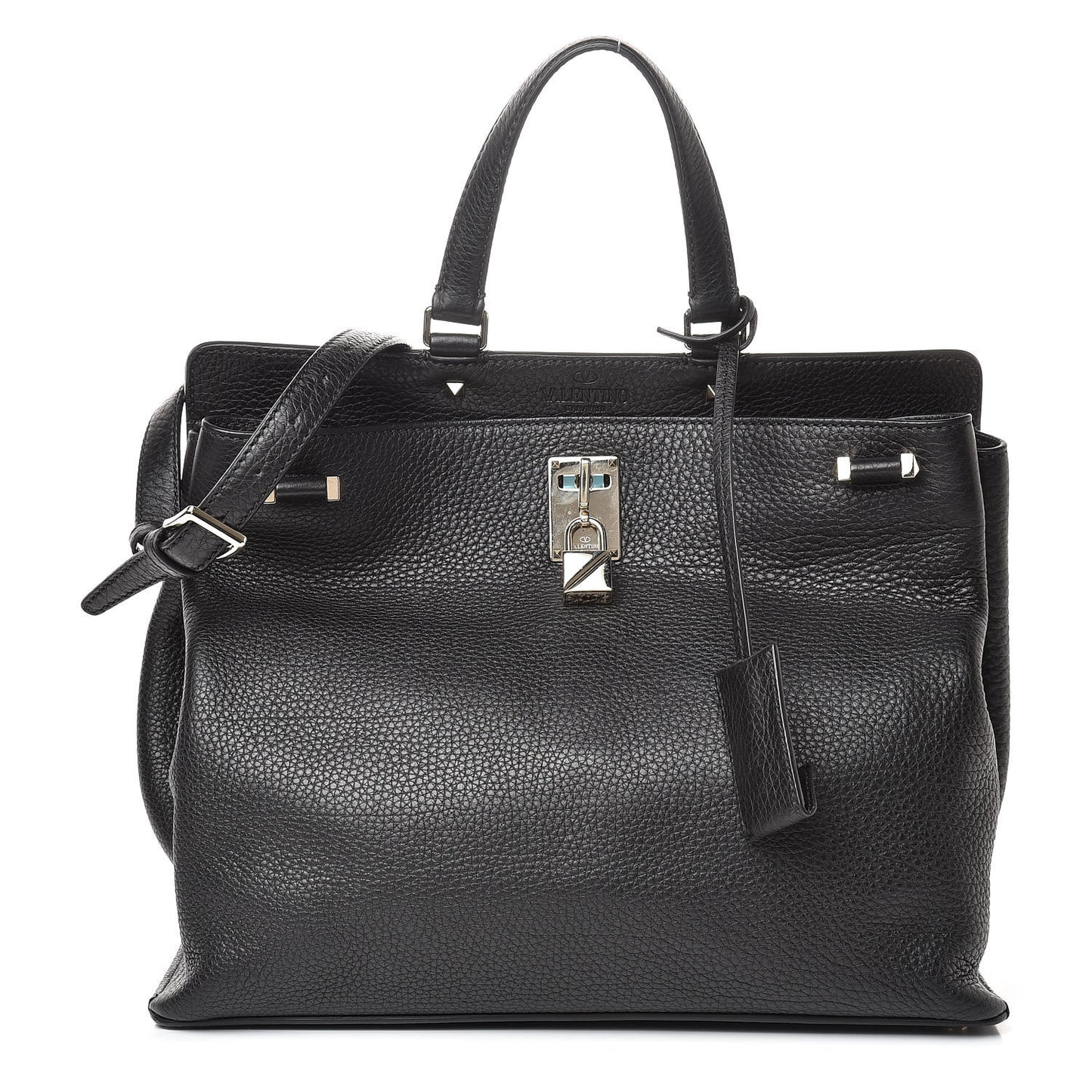 Pebbled Calfskin Large JoyLock Satchel Black