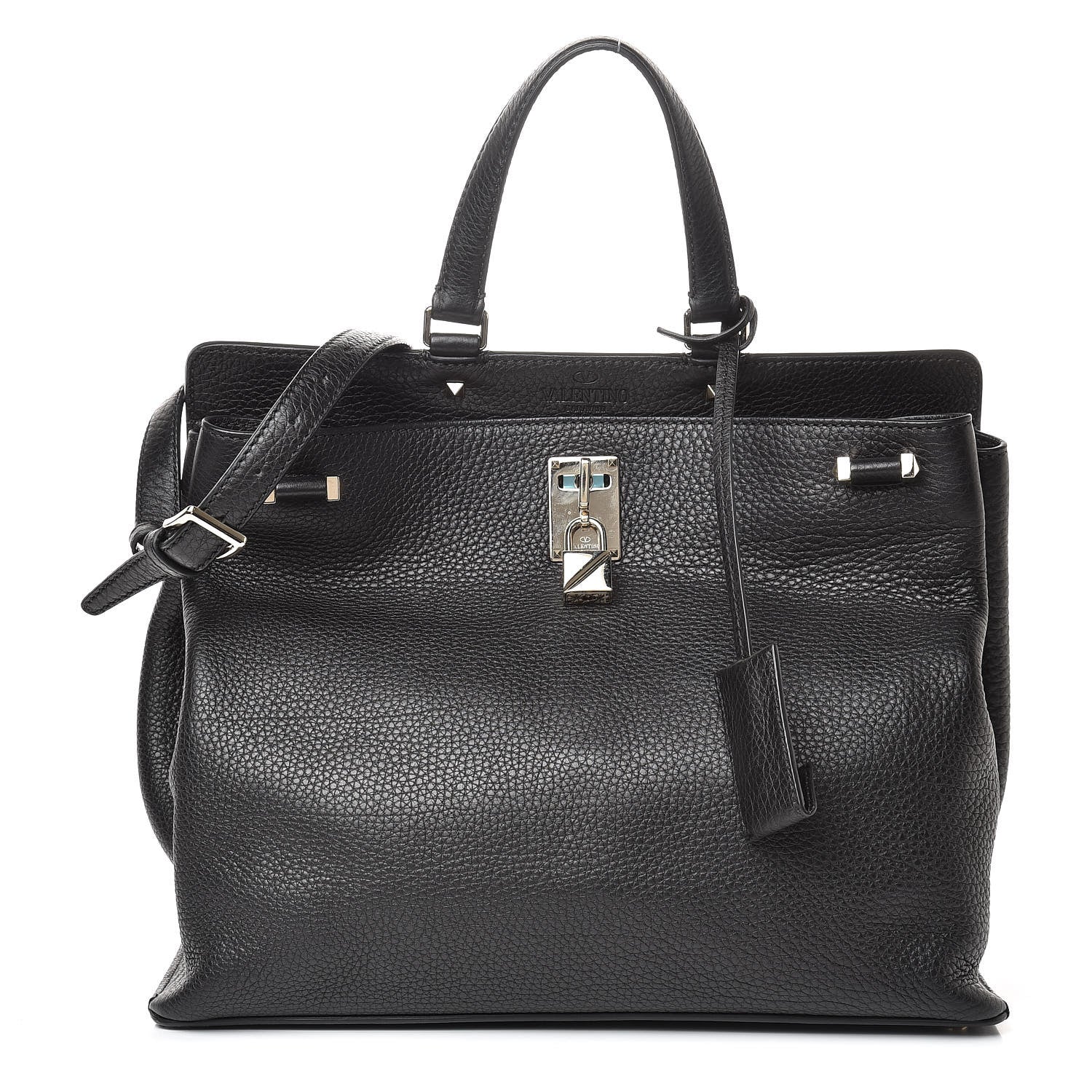 Valentino Garavani Pebbled Calfskin Large JoyLock Satchel Black 1 of 10