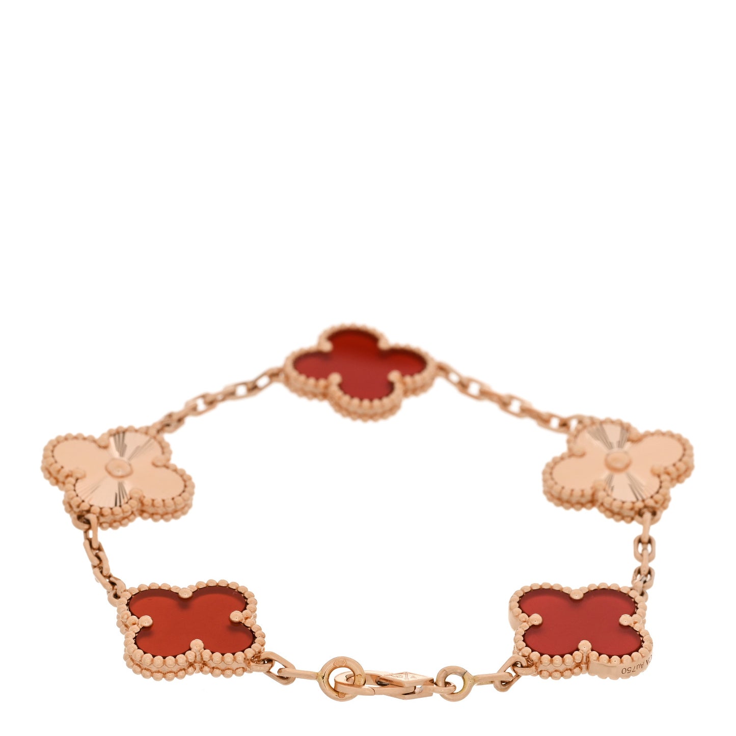 VAN CLEEF & ARPELS 18K Rose Gold Carnelian 5 Motifs Guilloche Vintage Alhambra Bracelet