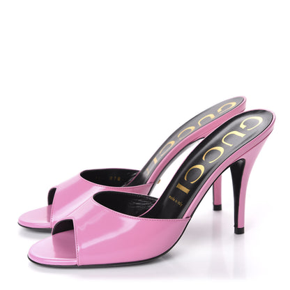 Gucci Polished Calfskin Scarlet Mid Heel Slide Sandals 39.5 Pink Plexi 3 of 10