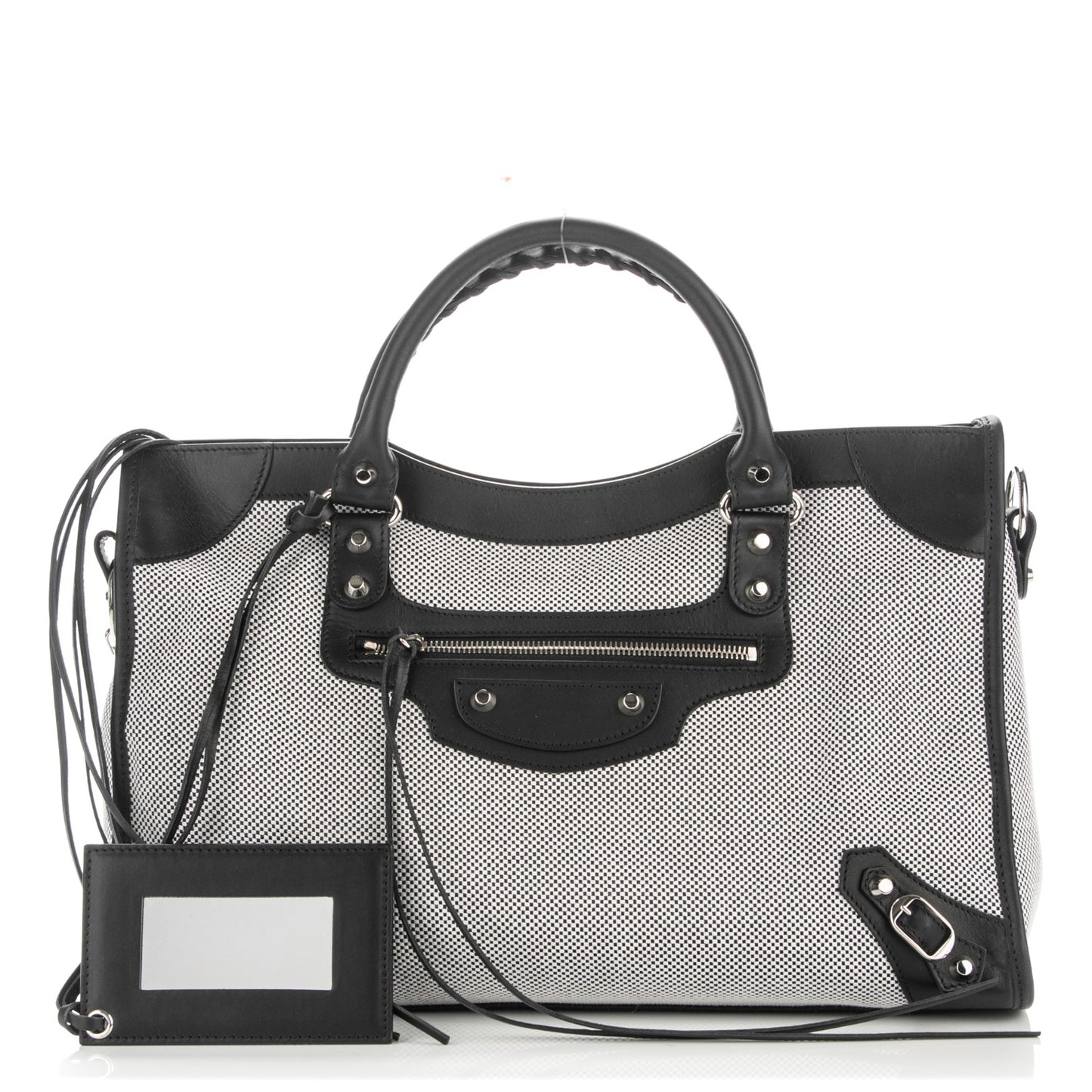 Calfskin Twill Classic Hardware Perforated City Black White