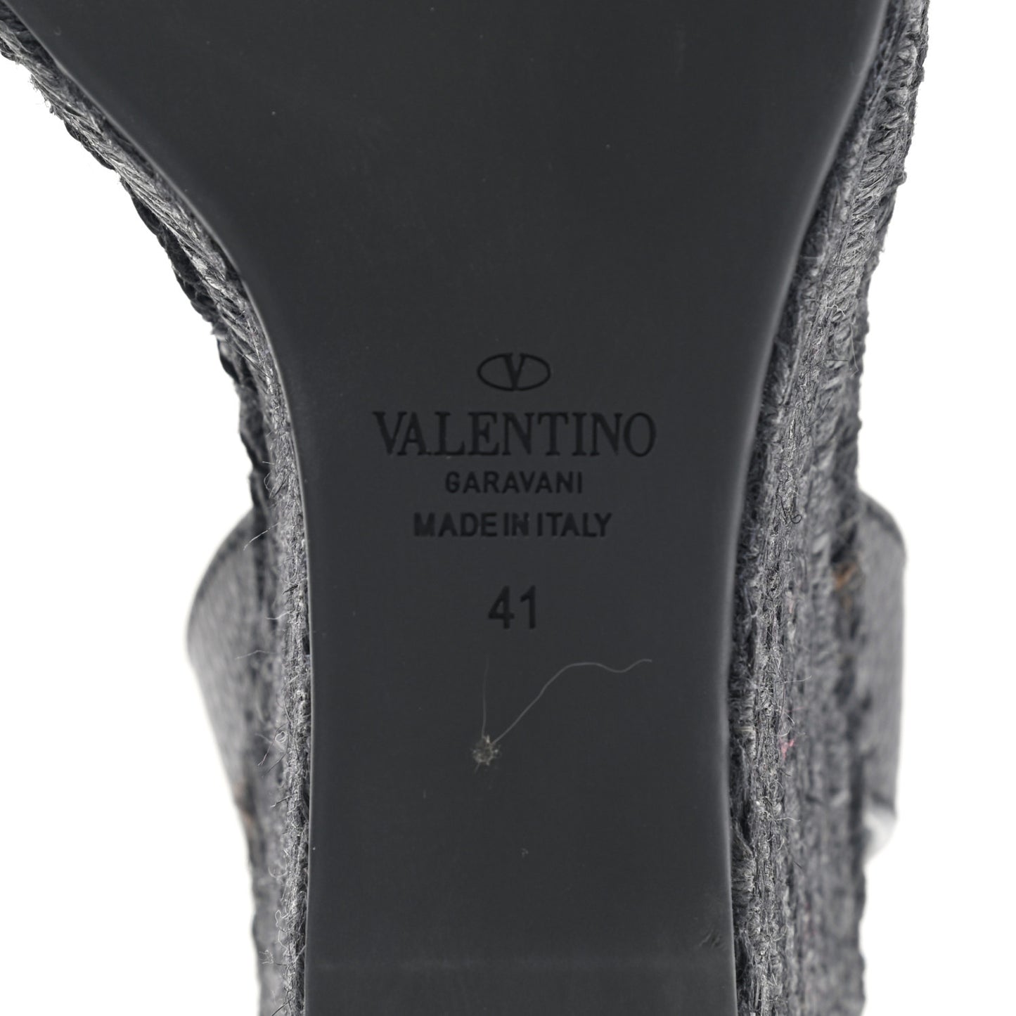 Grainy Cowhide VLogo Ankle Wrap Espadrille Wedge Sandals 41 Black