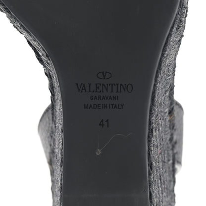 Valentino Garavani Grainy Cowhide VLogo Ankle Wrap Espadrille Wedge Sandals 41 Black 6 of 11