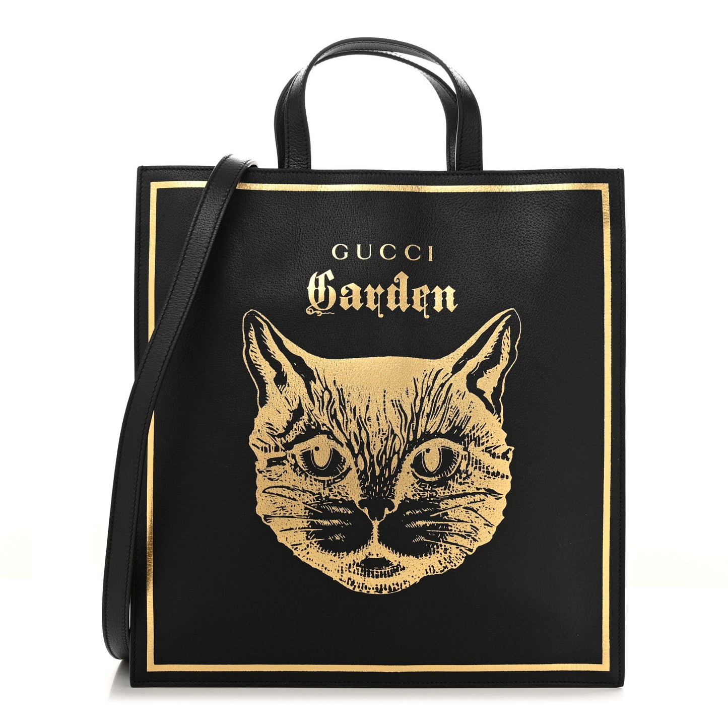Textured Calfskin Garden Cat Vertical Shopping Tote Black