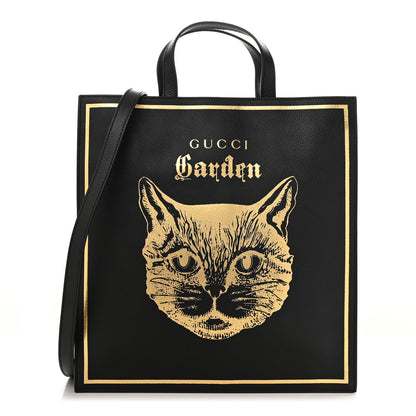 Gucci Textured Calfskin Garden Cat Vertical Shopping Tote Black 1 of 11