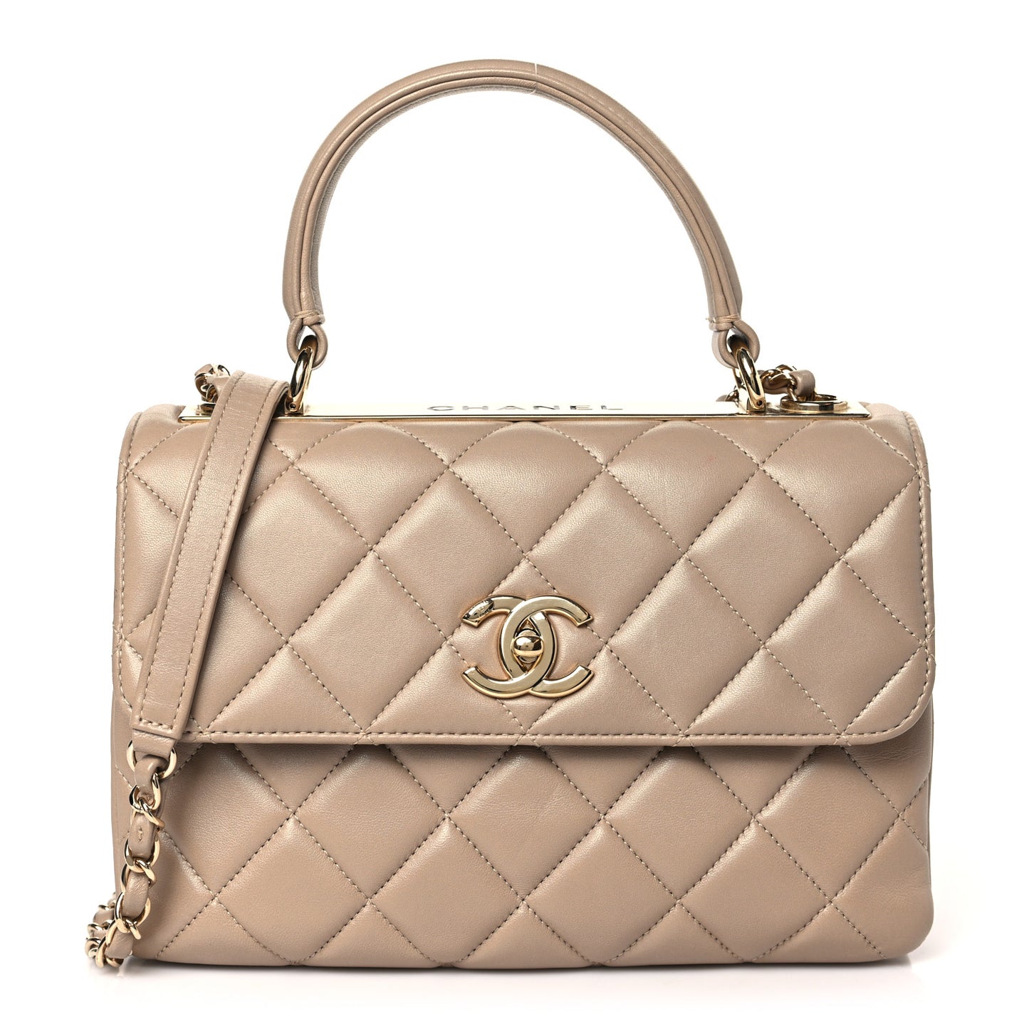 Lambskin Quilted Small Trendy CC Dual Handle Flap Bag Beige