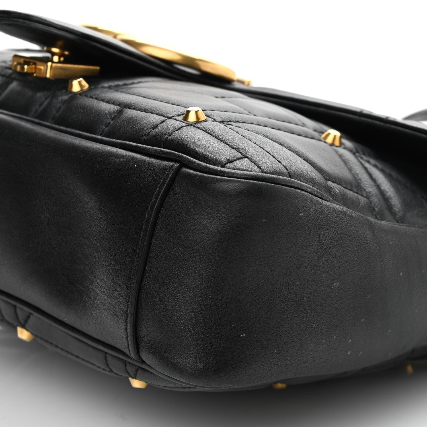 Gucci Calfskin Matelasse Studded Medium GG Marmont Shoulder Bag Black 10 of 15