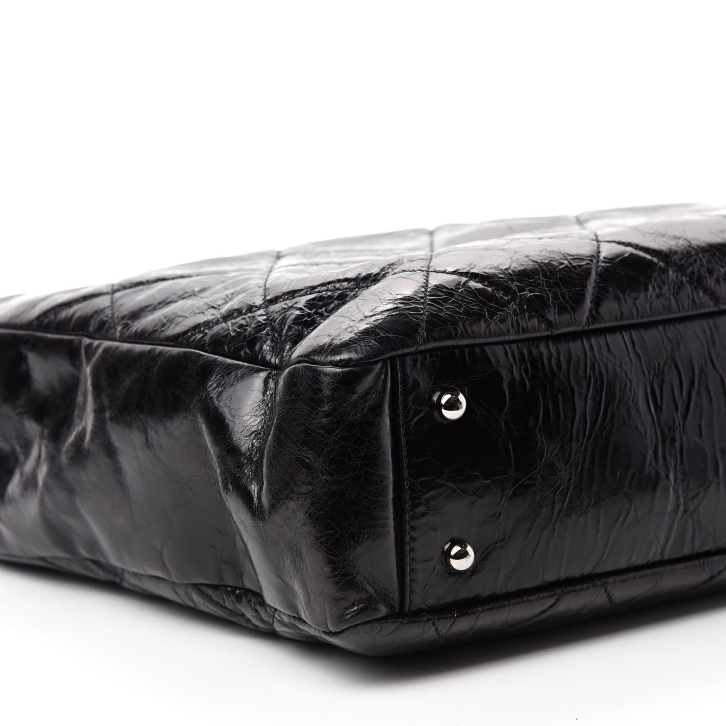 Glazed Calfskin Lambskin Quilted Portobello Tote Black Grey