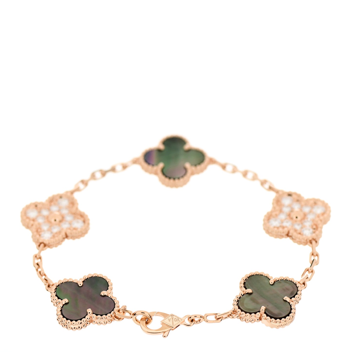 18K Rose Gold Diamond Gray Mother of Pearl 5 Motifs Vintage Alhambra Bracelet