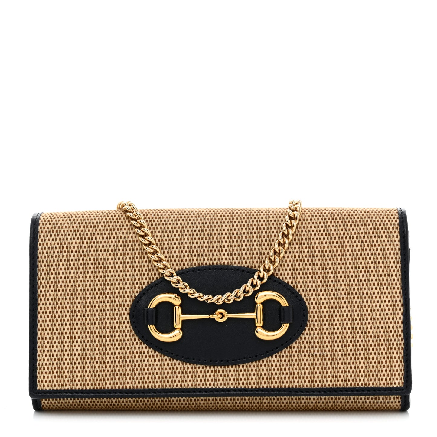 Vintage Rice Canvas Plutone Calfskin Small Horsebit 1955 Wallet On Chain Beige Blue