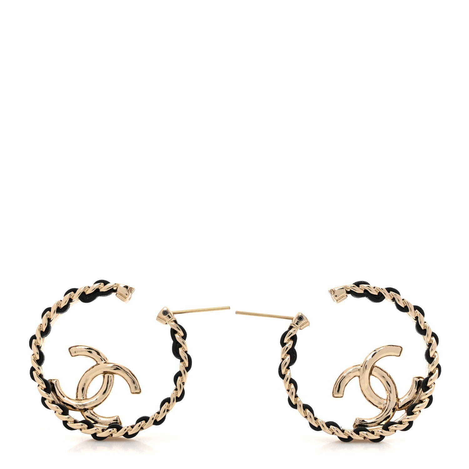 Chanel Lambskin CC Chain Hoop Earrings Black Gold 3 of 5
