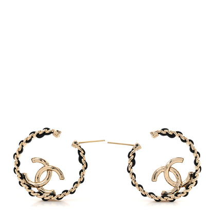 Chanel Lambskin CC Chain Hoop Earrings Black Gold 3 of 5