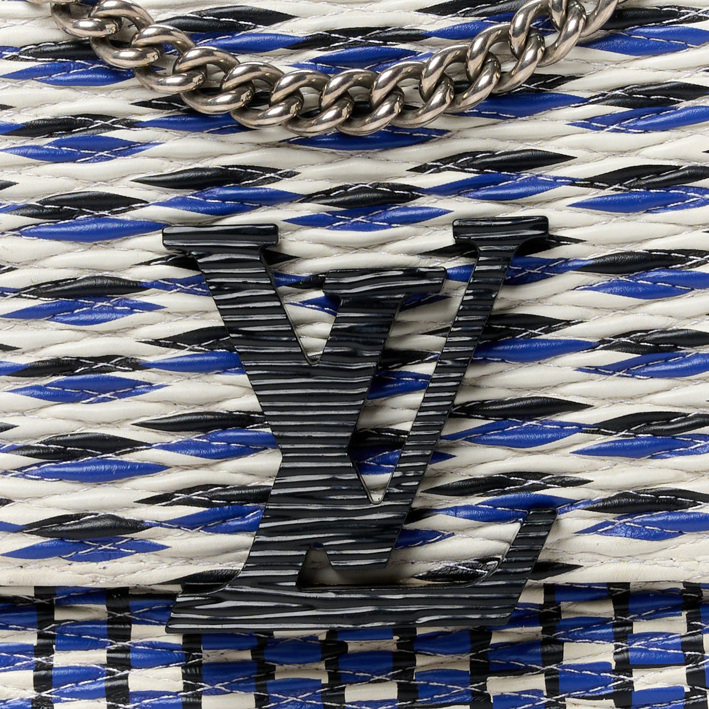 Calfskin Epi Smock Louise MM Chain Clutch Blue White Black