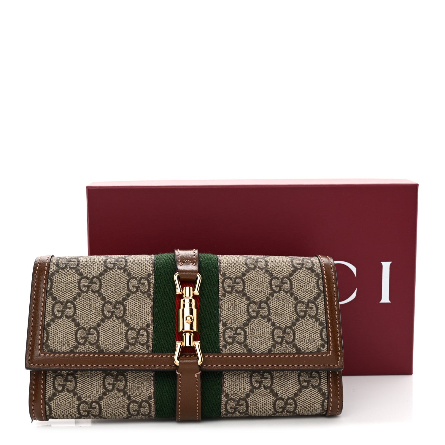 Gucci GG Supreme Monogram Azalea Calfskin Web Jackie 1961 Chain Wallet Beige Ebony Brown Sugar 8 of 8
